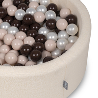 KiddyMoon Ball Pit for Baby with Teddy Plush, Large 7 cm Balls for a Fuller Ball Pit, From 8 Months, Removable Cover, Cream: Pastel Beige/Brown/Pearl, 90x30cm/200 balls