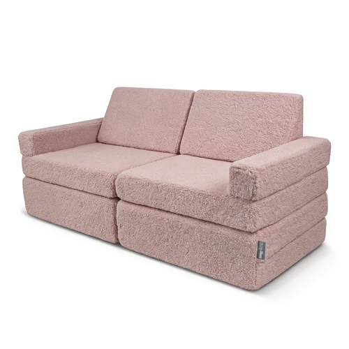 KiddyMoon Sofa for Kids in Foam with Soft Teddy Fabric, Modular and Foldable, for Playing, Reading and Relaxing, pink, Sofa