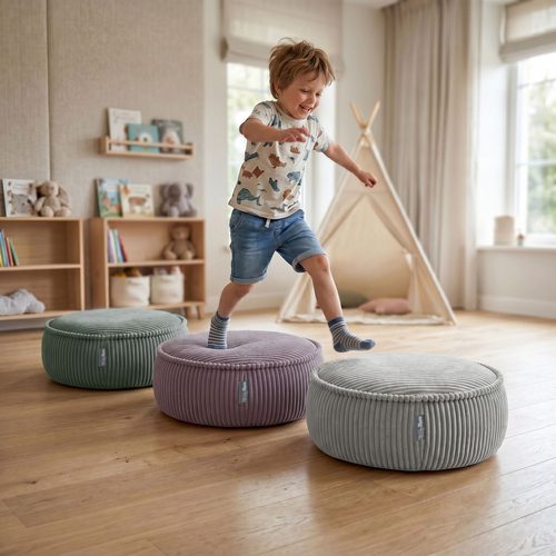 KiddyMoon Kids’ Foam Pouffe with Removable Cover, light grey, L