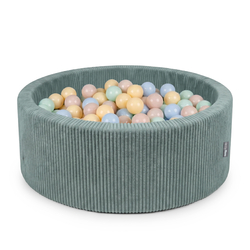 KiddyMoon Ball Pit for Baby and Toddler, Soft Play Ball Pool with ribbed Washable Cover, Green: Pastel Beige/Pastel Blue/Pastel Yellow/Mint, 90 x 30 cm / 200 Balls