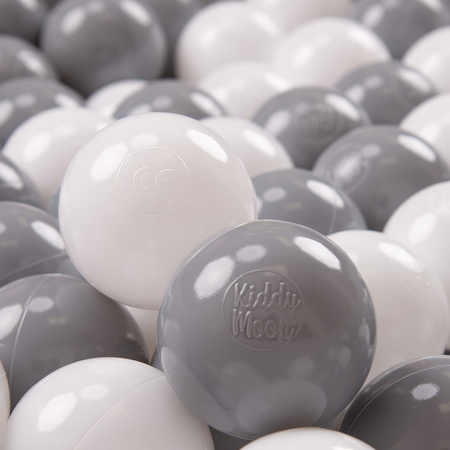 KiddyMoon Soft Plastic Play Balls ∅ 7cm/2.75in Multi-colour Made in EU, white/grey, 300 Balls/7cm-2.75in