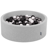 KiddyMoon Baby Foam Ball Pit with Balls ∅ 7cm / 2.75in Made in EU, light grey:white/black/silver, 90x30cm/200 balls