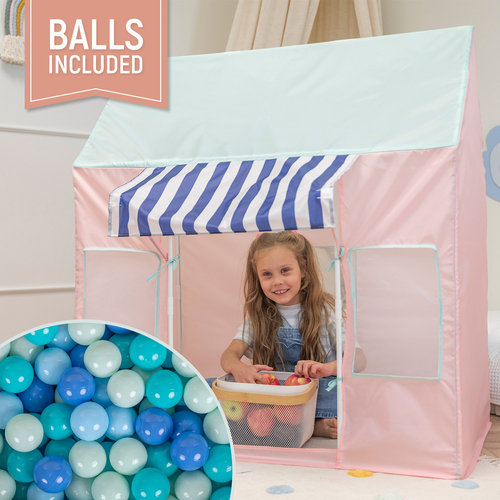 Playhouse Play Tent Foldable for Children Durable Breathable Material for Kids Portable Easy to Assemble For Indoor and Outdoor Compact Design for Creative Imaginative, pink/mint: mint/babyblue/turquoise/blue, 300 Balls