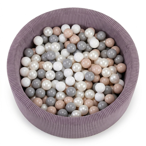 KiddyMoon Ball Pit for Baby and Toddler, Soft Play Ball Pool with ribbed Washable Cover, Purple: Pastel Beige/White/Pearl/Grey, 90 x 30 cm / 200 Balls