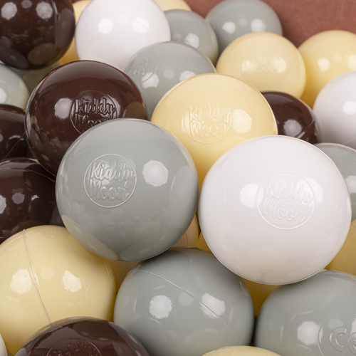 KiddyMoon Soft Plastic Play Balls ∅ 7cm/2.75in Multi-colour Made in EU, greengrey/pastel yellow/brown/white, 700 Balls/7cm-2.75in