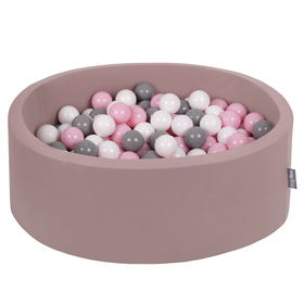 KiddyMoon Baby Foam Ball Pit with Balls ∅ 7cm / 2.75in, heather:white/grey/light pink, 90x30cm/200 balls