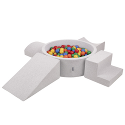KiddyMoon Foam Playground for Kids with Round Ballpit ( ∅ 7cm/2.75In) Soft Obstacles Course and Ball Pool, Certified Made In The EU, lightgrey:yellow/green/blue/red/orange, Ballpit (200 Balls) + Version 5