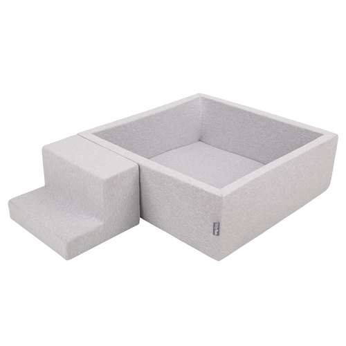 KiddyMoon Foam Playground for Kids with Square Ballpit ( ∅ 7cm/2.75In) Soft Obstacles Course and Ball Pool, Certified Made In The EU, lightgrey:white/grey/powderpink, Ballpit (200 Balls) + Steps