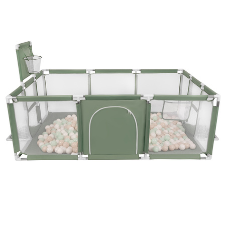 Baby Playpen Big Size Playground with Plastic Balls for Kids, green:pastel beige/white/mint, 200 balls