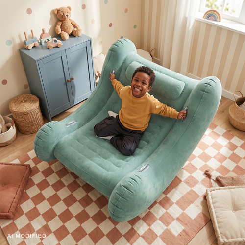 KiddyMoon Inflatable Sensory Rocker Chair For Kids With Pump And Handles, sage, L