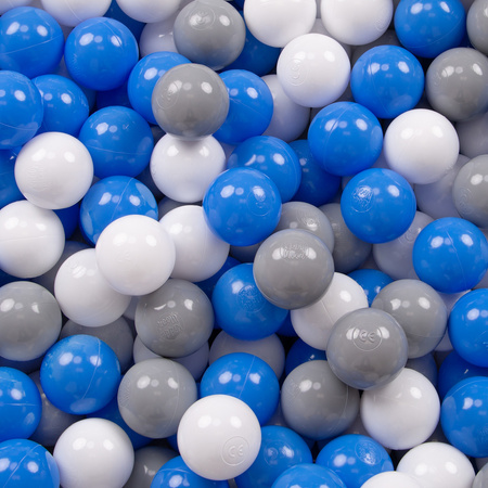 KiddyMoon Soft Ball Pit Quarter Angular ∅ 7cm / 2.75In for Kids, Foam Ball Pool Baby Playballs, Made In The EU, light grey:grey/white/blue, 90x30cm/200 balls
