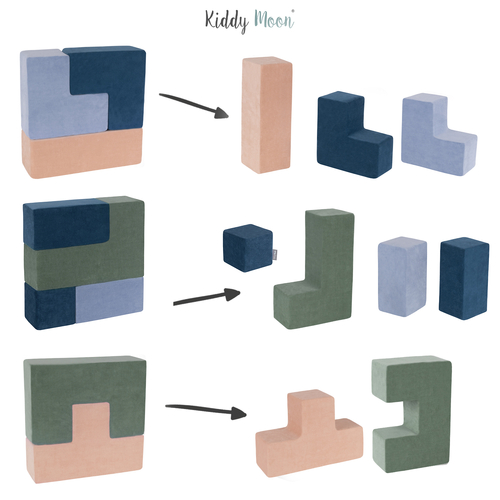 KiddyMoon Soft Foam Cubes with Velvet Cover Building Blocks for Children, laguna blue-forest green-desert pink-ice blue, 9 Pieces