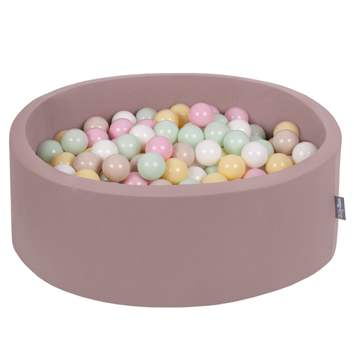 KiddyMoon Baby Foam Ball Pit with Balls ∅ 7cm / 2.75in, heather:pastel beige/pastel yellow/white/mint/powder pink, 90x30cm/200 balls