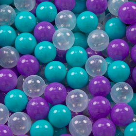 KiddyMoon Soft Plastic Play Balls ∅ 7cm/2.75in Multi-colour Made in EU, turquoise/purple/transparent, 300 Balls/7cm-2.75in