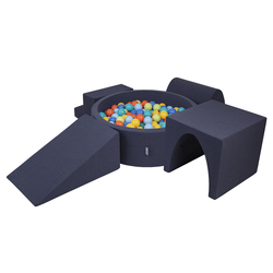 KiddyMoon Foam Playground for Kids with Round Ballpit ( ∅ 7cm/2.75In) Soft Obstacles Course and Ball Pool, Made In The EU, darkblue:lgreen/orange/turquoise/blue/bblue/yellow, Ballpit (200 Balls) + Version 3
