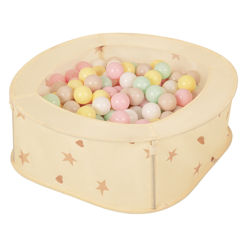 Ballpit Playpen For Kids, Babies And Toddlers Children Foldable Portable Indoor Outdoor, Light Beige: Pastel Beige-Pastel Yellow-White-Mint-Powder Pink, 100 Balls