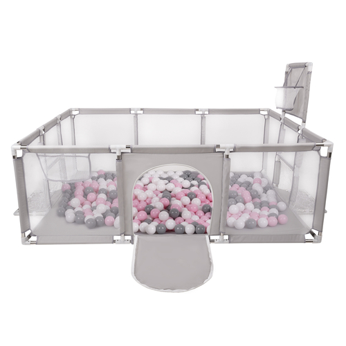 Baby Playpen Big Size Playground with Plastic Balls for Kids, Grey:white/grey/mint/light pink, 200 balls