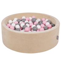 KiddyMoon Soft Ball Pit Round 7cm / 2.75In for Kids, Foam Velvet Ball Pool Baby Playballs, sand beige:white/grey/light pink, 90 x 30 cm / 300 Balls