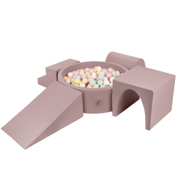 KiddyMoon Foam Playground for Kids with Round Ballpit ( ∅ 7cm/2.75In) Soft Obstacles Course and Ball Pool, Certified Made In The EU, heather: pastel blue/pastel yellow/white/mint/powder pink, Ballpit (200 Balls) + Version 3