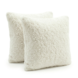 KiddyMoon Set Of Two Square Pillows Teddy Fleece Cushions, creamy, 2 Pillows