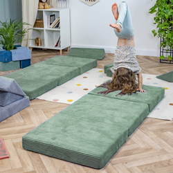 KiddyMoon Multifunctional Foam Mattress Foldable Bed Armchair Kids Children Sofa Folding Toddler Couch Chair for Playroom Bedroom Living Room, green, Mattress with Pillow