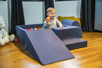 KiddyMoon Baby Foam Ball Pit with Balls ∅ 7cm / 2.75in Square Made in EU, d.blue:l.green/yellow/turquoise/orang/d.pink/purpl, 90x30cm/200 balls