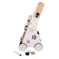 KiddyMoon Wooden Baby Walker Interactive Educational Toy for Children Multifunctional Push-Along Toy for Babies Montessori Walker for Kids Model WK-002, Black - White, Adjustable Handle