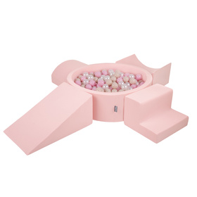 KiddyMoon Foam Playground for Kids with Round Ballpit ( ∅ 7cm/2.75In) Soft Obstacles Course and Ball Pool, Certified Made In The EU, pink:pastel beige/light pink/pearl, Ballpit (300 Balls) + Version 5