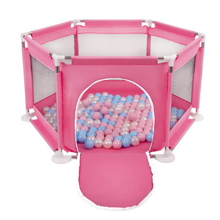 hexagon 6 side play pen with plastic balls, Pink:babyblue/powder pink/pearl, 100 balls