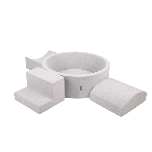 KiddyMoon Foam Playground for Kids with Round Ballpit ( ∅ 7cm/2.75In) Soft Obstacles Course and Ball Pool, Certified Made In The EU, lightgrey:white/grey/mint, Ballpit (200 Balls) + Version 6