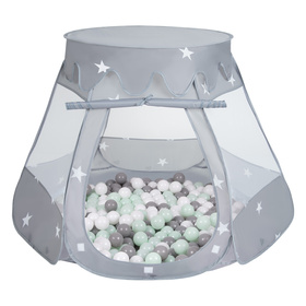 Play Tent For Kids Castle Baby Playhouse For Children With Colorful Balls Pop Up Perfect For Indoor And Outdoor Easy Set Up Includes Carry Bag, grey:white/grey/mint, 105x90cm/200 balls