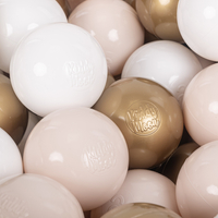 KiddyMoon Soft Plastic Play Balls ∅ 7cm/2.75in Multi-colour Made in EU, pastel beige/white/gold, 100 Balls/7cm-2.75in