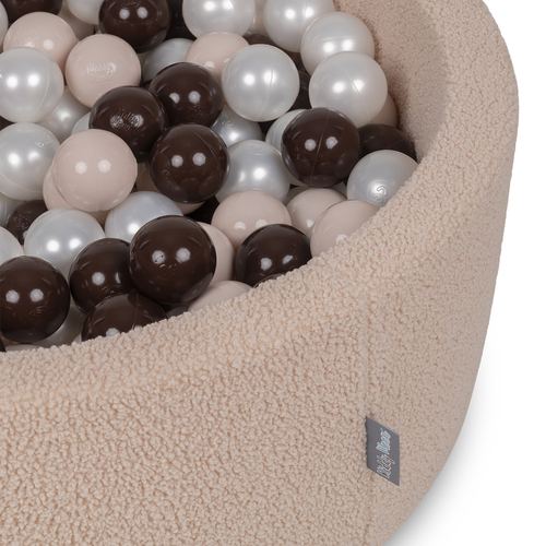 KiddyMoon Ball Pit for Baby with Teddy Plush, Large 7 cm Balls for a Fuller Ball Pit, From 8 Months, Removable Cover, Beige: Pastel Beige/Brown/Pearl, 90 x 30 cm / 300 Balls