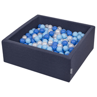 KiddyMoon Baby Foam Ball Pit with Balls ∅ 7cm / 2.75in Square Made in EU, dark blue:bablyblue/blue/pearl, 90x30cm/300 balls