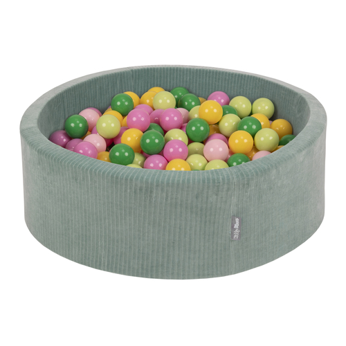 KiddyMoon Foam Ball Pit For Kids Round 90x30cm Baby Soft & Safe Toy, green: light green/green/yellow/powder pink/pink, 90 x 30 cm / 300 Balls