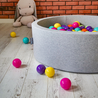 KiddyMoon Baby Ball Pit Soft Foam For Infants And Toddlers From 8 Months Removable Cotton Cover, Ice cream light grey, 90 x 30 cm / 200 Balls