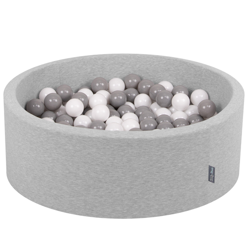 KiddyMoon Baby Foam Ball Pit with Balls ∅ 7cm / 2.75in Made in EU, light grey:white/grey, 90 x 30 cm / 300 Balls