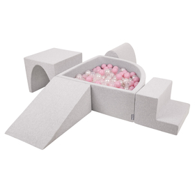 KiddyMoon Foam Playground for Kids with Quarter Angular Ballpit and Balls, lightgrey:powderpink/pearl/transparent, Ballpit (200 Balls) + Version 3