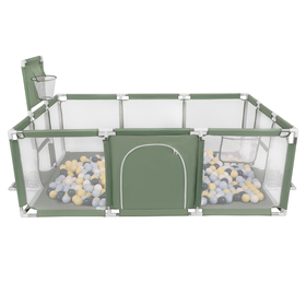 Baby Playpen Big Size Playground with Plastic Balls for Kids, green:dark turquoise/pastel blue/pastel yellow/white, 100 balls