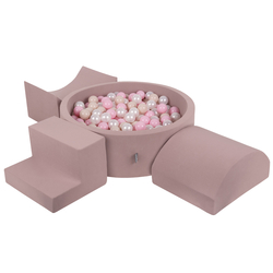 KiddyMoon Foam Playground for Kids with Round Ballpit ( ∅ 7cm/2.75In) Soft Obstacles Course and Ball Pool, Certified Made In The EU, heather: pastel beige/powder pink/pearl, Ballpit (200 Balls) + Version 6