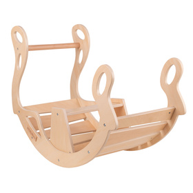 KiddyMoon Wooden Rocker for Kids Multifunctional Montessori Arch Wooden Toy Climbing Play Arch for Children, Seesaw Made of Wood for Babies WR-001, Natural, 90.6x39x69 cm