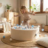 KiddyMoon Ball Pit for Baby with Teddy Plush, Large 7 cm Balls for a Fuller Ball Pit, From 8 Months, Removable Cover, Cream: Pastel Blue/Pastel Yellow/White/Mint/Powder Pink, 90 x 30 cm / 200 Balls