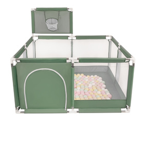 square play pen filled with plastic balls basketball, green:pastel beige/pastel yellow/white/mint/light pink, 200 balls