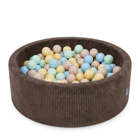 KiddyMoon Ball Pit for Baby and Toddler, Soft Play Ball Pool with ribbed Washable Cover, Brown: Pastel Beige/Pastel Blue/Pastel Yellow/Mint, 90 x 30 cm / 200 Balls