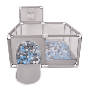 square play pen filled with plastic balls basketball, Grey:grey/white/transparent/babyblue, 200 balls