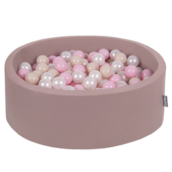 KiddyMoon Foam Ball Pit with Balls for Babies and Toddlers, Soft Sensory Play, Durable Removable Cover, Safe, heather:pastel beige/light pink/pearl, 90 x 30 cm / 200 Balls