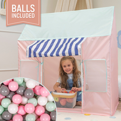 Playhouse Play Tent Foldable for Children Durable Breathable Material for Kids Portable Easy to Assemble For Indoor and Outdoor Compact Design for Creative Imaginative, pink/mint: white/grey/mint/powder pink, 100 Balls