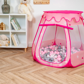 Play Tent For Kids Castle Baby Playhouse For Children With Colorful Balls Pop Up Perfect For Indoor And Outdoor Easy Set Up Includes Carry Bag, pink:pearl-grey-transparent-powder pink, 105x90cm/100 balls