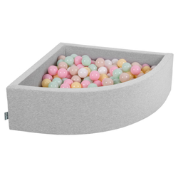 KiddyMoon Soft Ball Pit Quarter Angular ∅ 7cm / 2.75In for Kids, Foam Ball Pool Baby Playballs, Made In The EU, light grey:pastel beige/pastel yellow/white/mint/light pink, 90 x 30 cm / 200 Balls