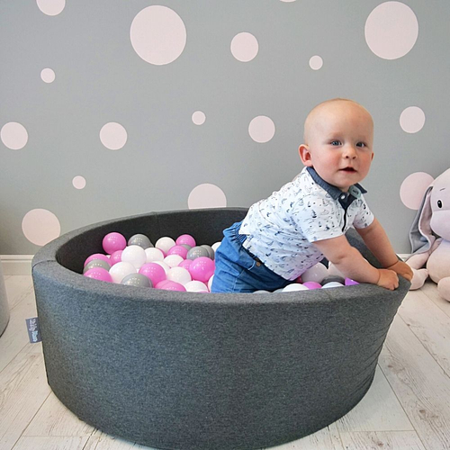 KiddyMoon Soft Plastic Play Balls ∅ 7cm/2.75in Multi-colour Made in EU, grey/white/pink